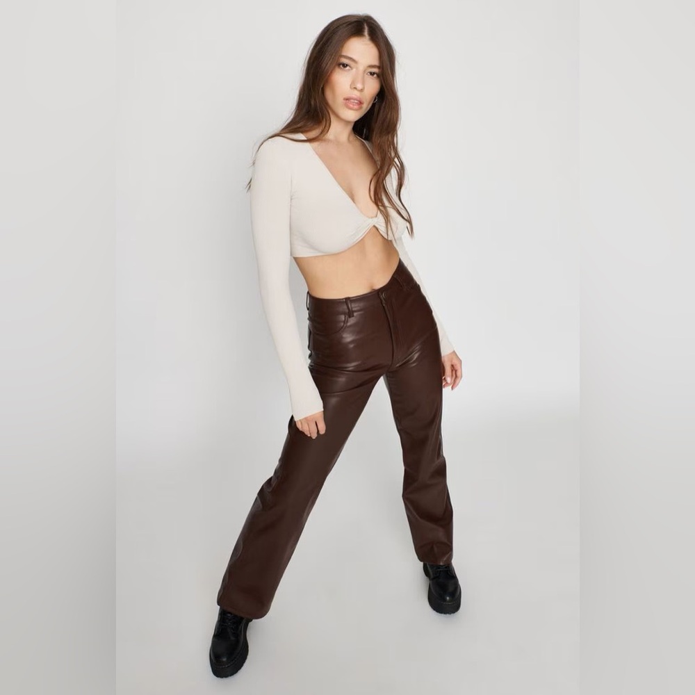 NWT GARAGE Faux Leather Straight Leg Pants armadillo brown size‎ small